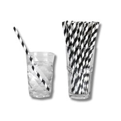 Papír szívószál, fekete-fehér csíkos | 8 mm x 230 mm 